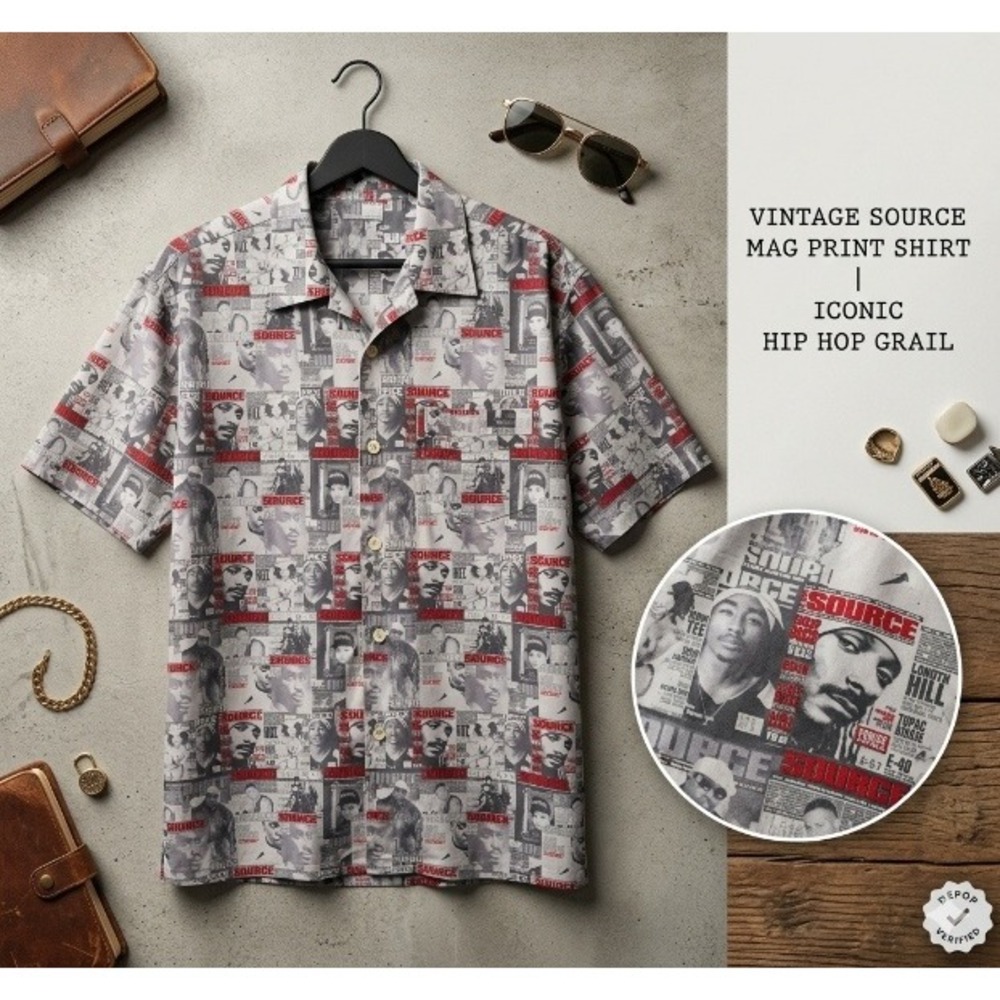Enyce Y2K Source Magazine Graphic Shirt Mens‎ Large Hip Hop Button Up